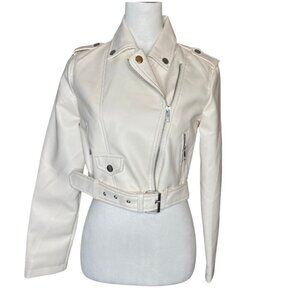 Forever 21 Women's White Faux Leather Moto Belt Zipper Punkcore Bikercore S